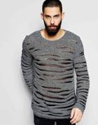 Asos Sweater With All Over Mesh Detail - Black Grey Twist