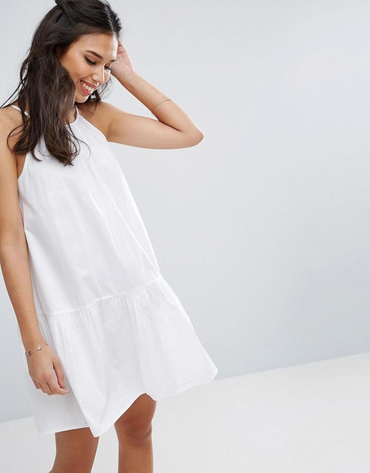 Asos Drop Waist Sundress In Cotton - White