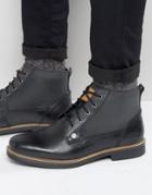 Original Peguin Lace Up Boots In Black Leather - Black