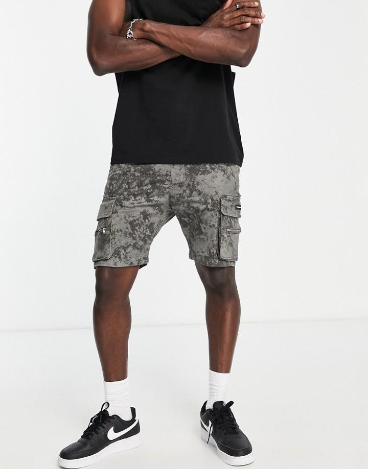 Good For Nothing Acid Wash Cargo Pocket Shorts In Gray