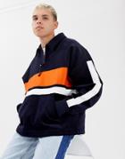 Collusion Cord Colour Blocked Jacket In Navy - Navy