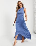 Tfnc Bridesmaid One Shoulder Maxi Dress In Blue-grey