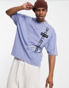 Asos Dark Future Oversized T-shirt With Multi Logos In Blue-blues
