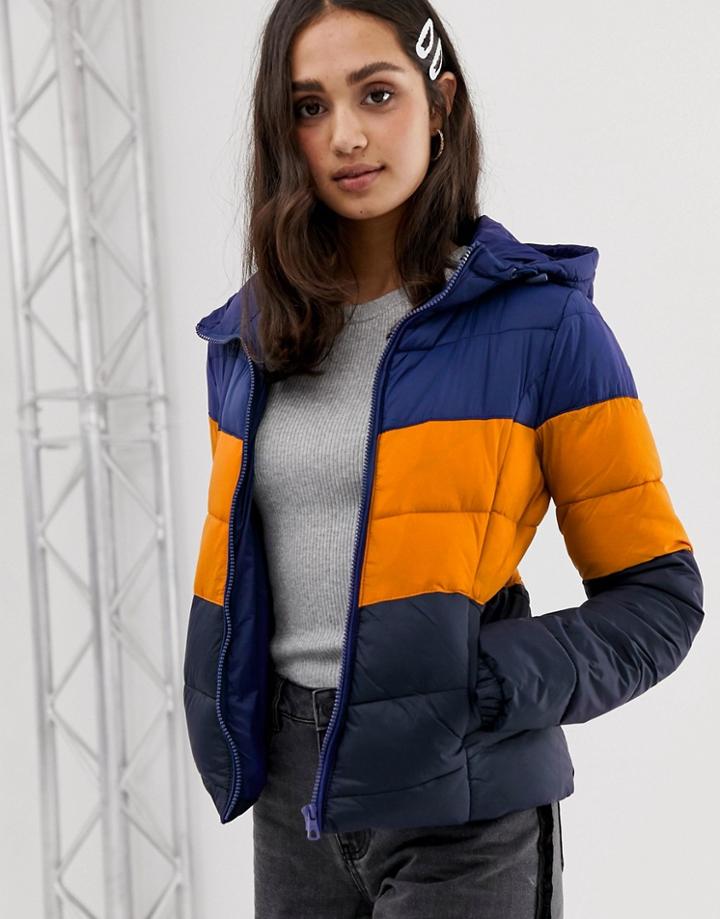 Only North Retro Sporty Tube Quilted Jacket With Hood-blue