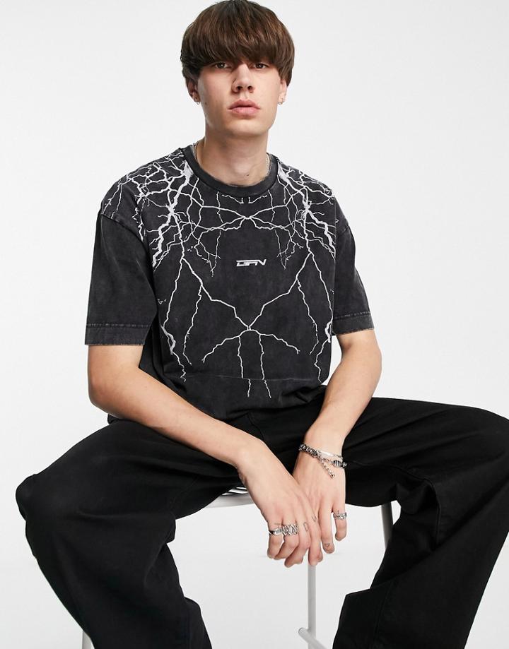 Good For Nothing Oversized T-shirt In Black Acid Wash With Lightning Print - Part Of A Set
