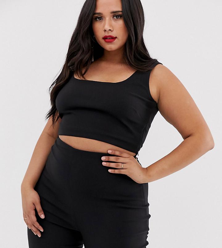 Vesper Curve Square Neck Crop Top Two-piece In Black - Black