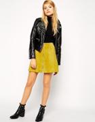Asos A-line Skirt In Suede With Zip Through Detail - Chartreuse