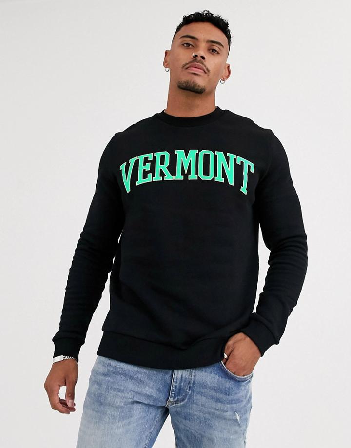 Asos Design Sweatshirt In Black With Vermont Print