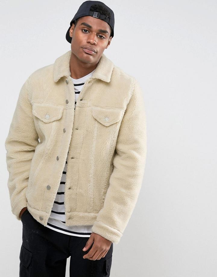 Asos Borg Western Jacket In Ecru - Cream