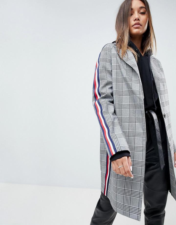 Asos Slim Coat In Mono Check With Sports Trim - Multi