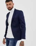 Asos Design Skinny Blazer In Navy Cotton - Navy
