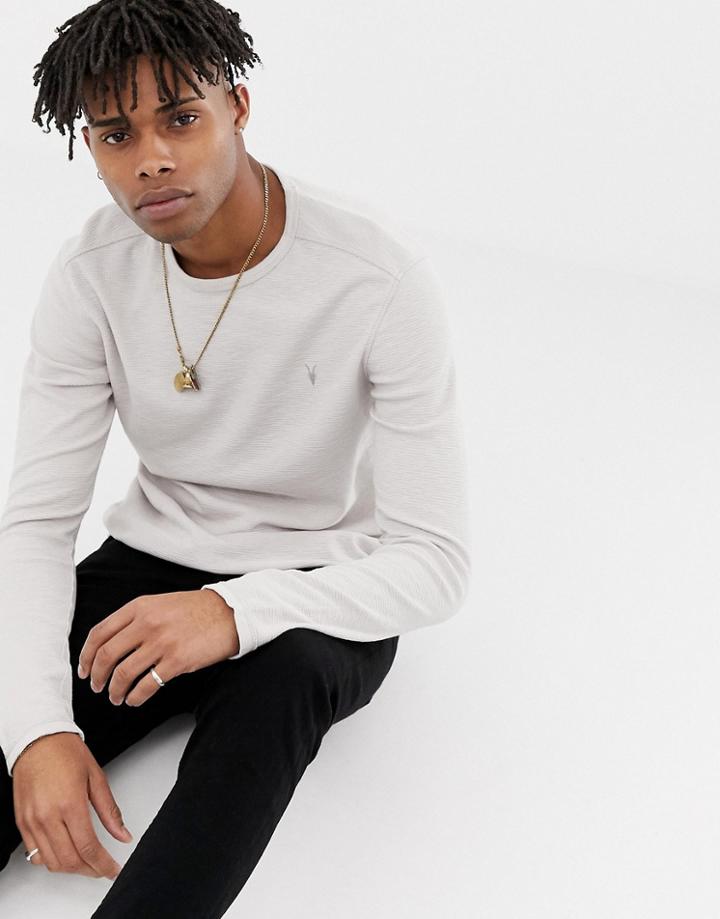 Allsaints Long Sleeve Top In Gray Waffle With Logo - Gray