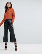 Boohoo Belted Wide Leg Leather Look Culottes - Black