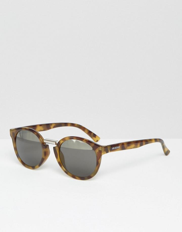 Mr Boho Round Sunglasses Fitzroy In Tortoise With Bi-colour Lenses Made In Italy - Brown