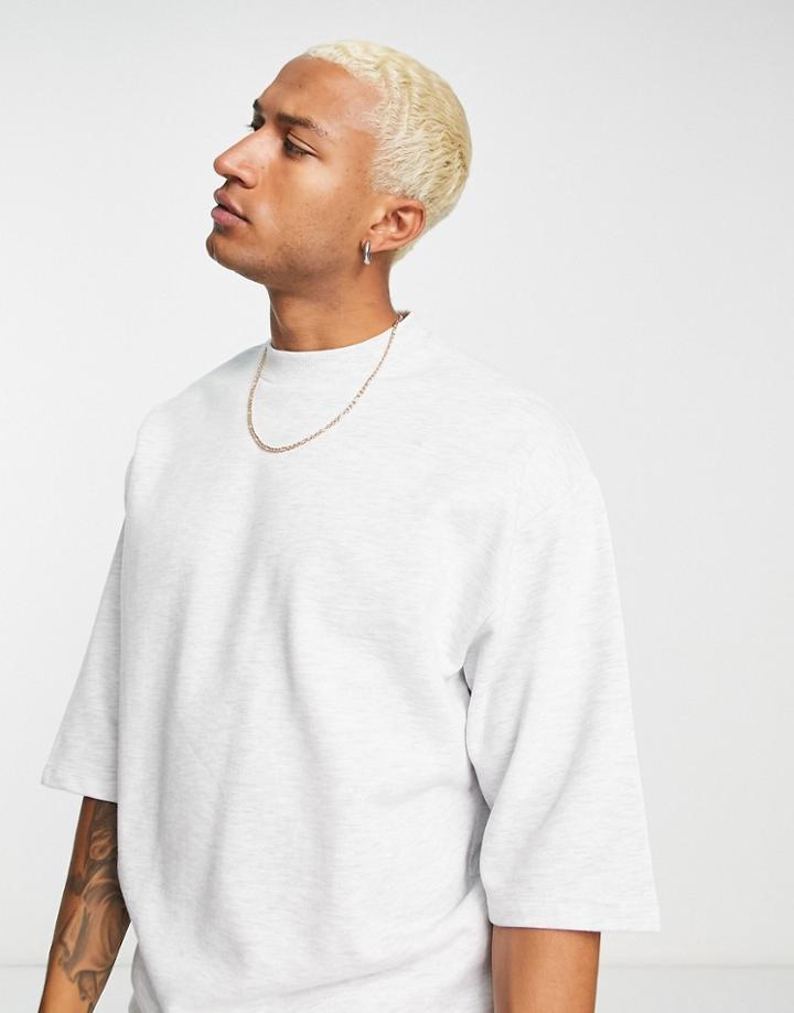 Asos Design Oversized Short Sleeve Sweatshirt In White Heather - Part Of A Set