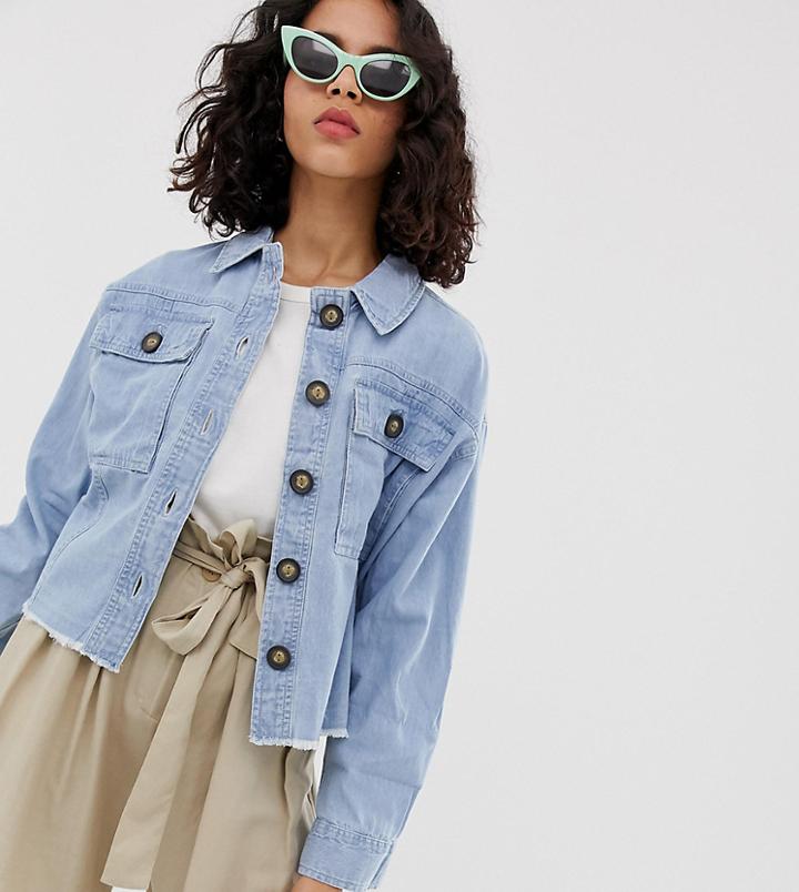 River Island Cropped Denim Jacket In Light Wash - Blue