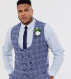 Asos Design Plus Wedding Super Skinny Suit Suit Vest In Blue Wool Blend Check - Blue