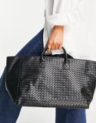 Glamorous Large Tote Weekender Bag In Black Weave