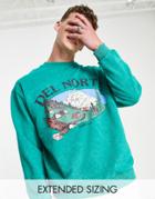 Asos Design Oversized Sweatshirt In Green Acid Wash With Scenic Print-multi