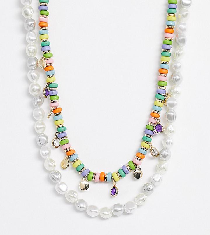 Reclaimed Vintage Inspired Pearl And Beaded Necklace 2 Pack