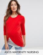 Asos Maternity Nursing Top With Wrap Overlay And Long Sleeve - Red