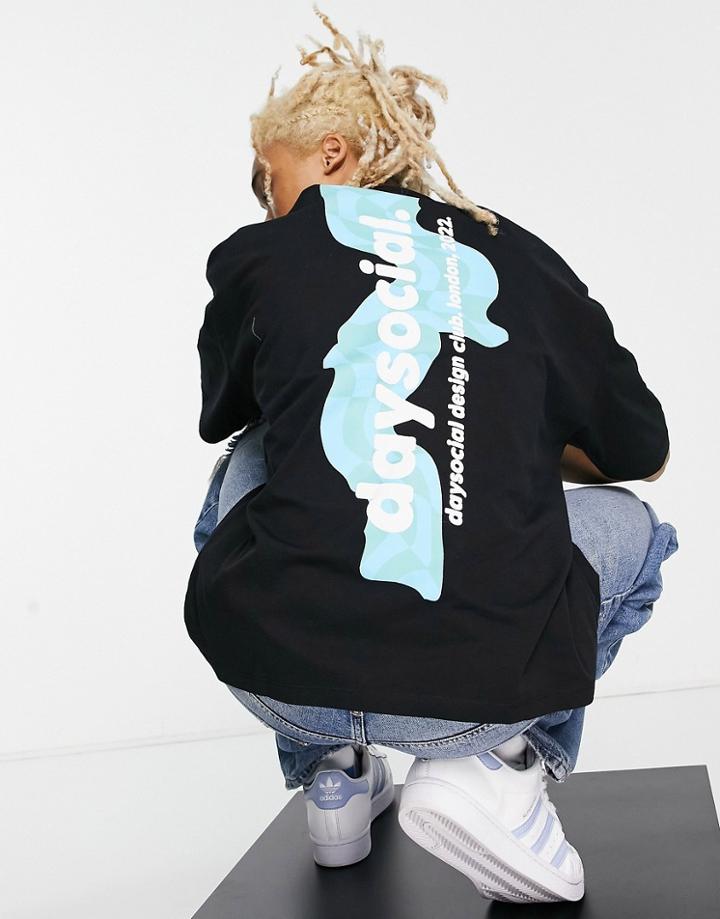 Asos Daysocial Oversized T-shirt With Back Logo And Graphic Print In Black