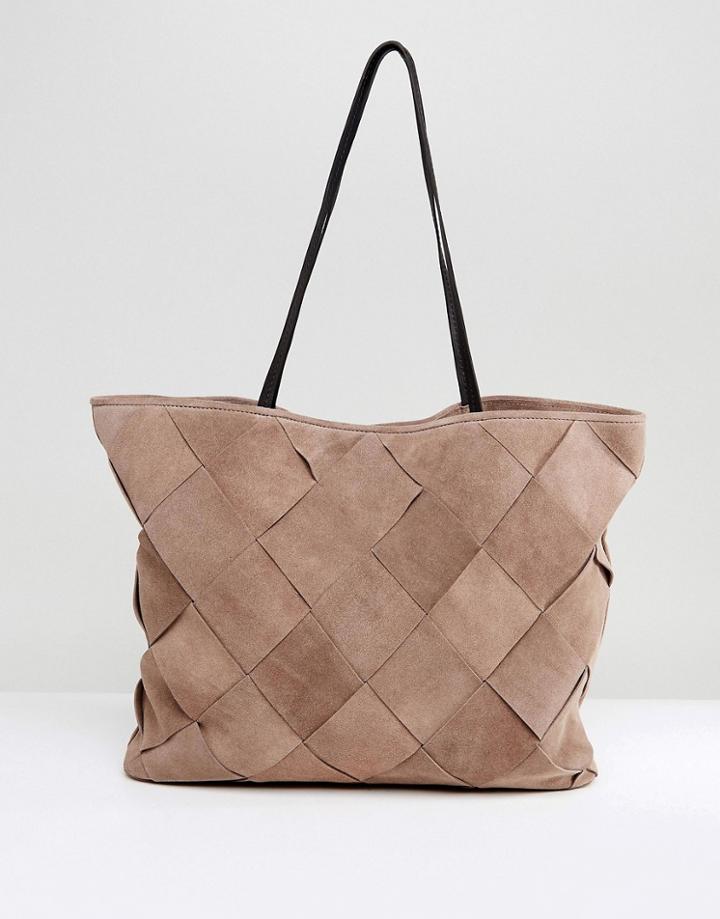 Asos Suede Weave Shopper Bag - Stone