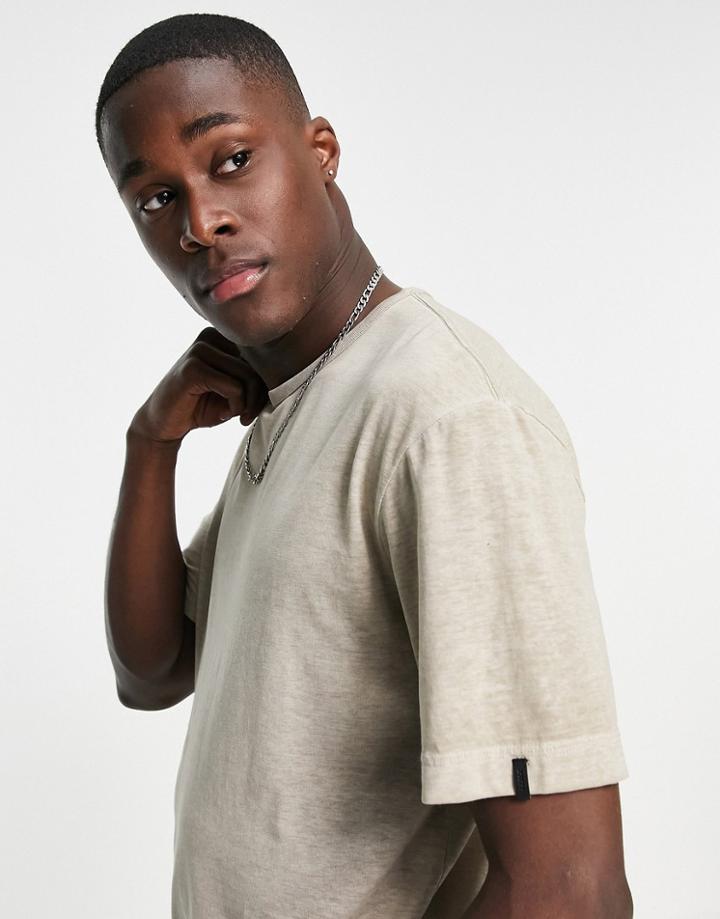 Jack & Jones Originals Washed Longline Curve Hem T-shirt In Beige-neutral