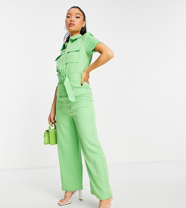 Vila Petite Tailored Wide Leg Jumpsuit With Pocket Detail In Green
