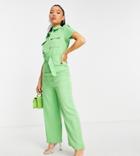 Vila Petite Tailored Wide Leg Jumpsuit With Pocket Detail In Green