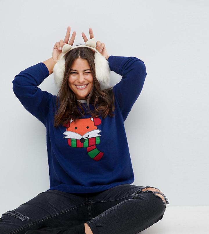 Brave Soul Plus Foxy Holidays Sweater - Green