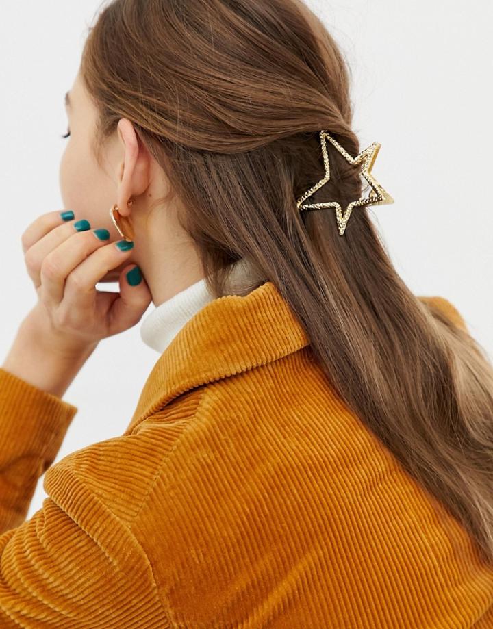 Asos Design Hair Clip In Star Design In Gold - Gold