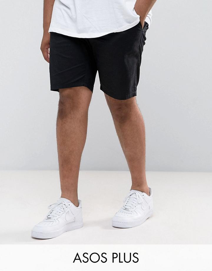 Asos Plus Slim Chino Shorts In Black - Black