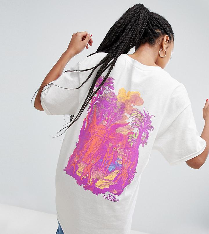 Crooked Tongues Oversized T-shirt In White With Acid Garden Print - White