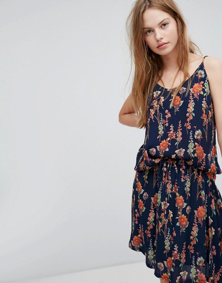 Just Female Tia Floral Print Cami Top - Navy