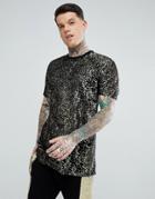 Asos Relaxed Longline T-shirt In Gold Lace - Gold