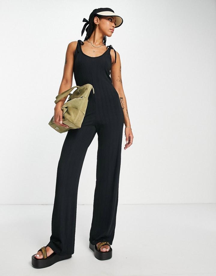 Topshop Jersey Tie Shoulder Jumpsuit In Black