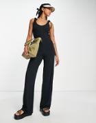 Topshop Jersey Tie Shoulder Jumpsuit In Black