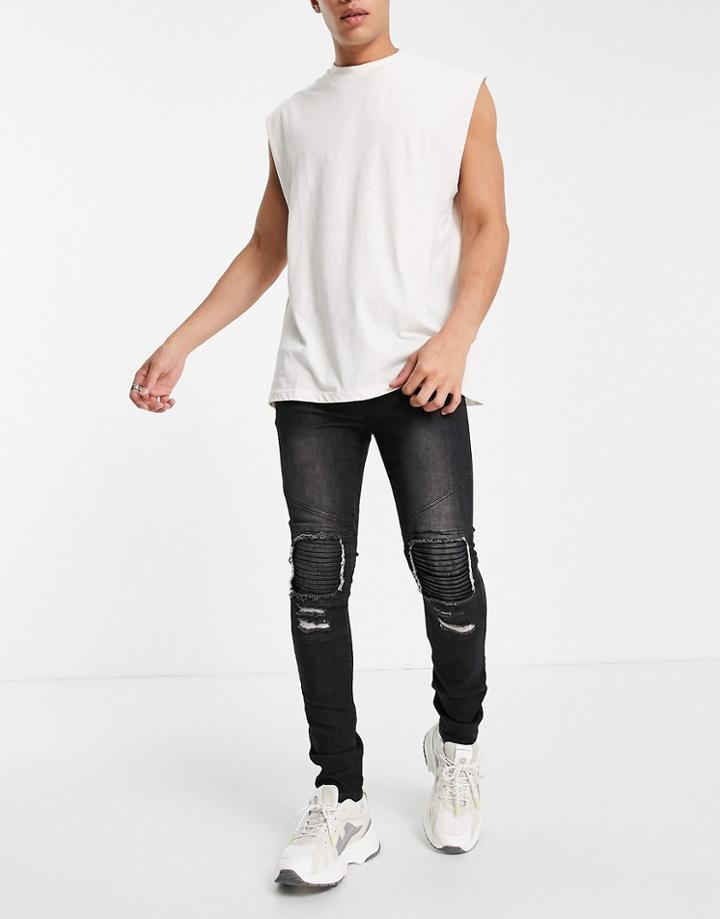 Soul Star Slim Fit Biker Jeans In Black