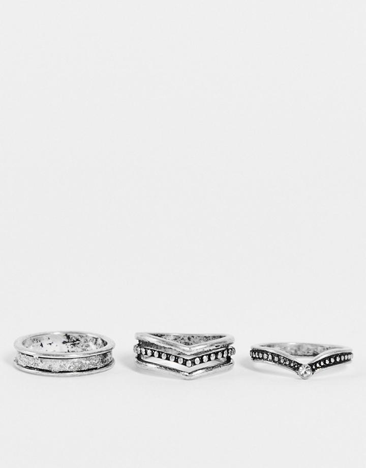 Topshop Grunge 3 X Multipack Rings In Silver