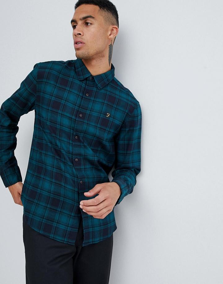 Farah Eader Check Shirt In Teal - Blue