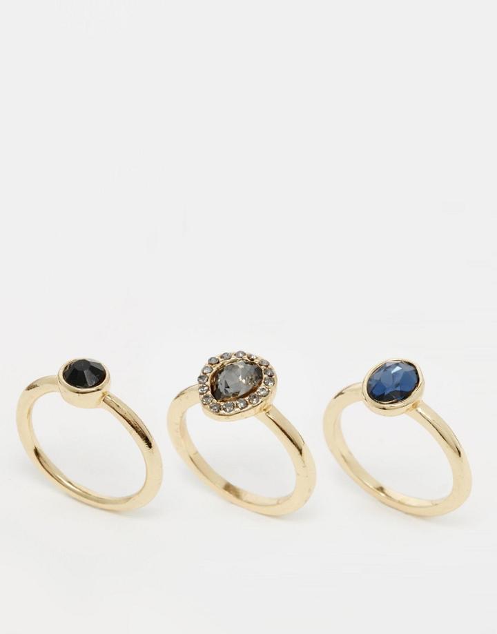 Nali Blue Three Stone Ring Set - Gold