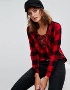 Stradivarius Check Lace Up Shirt - Red
