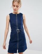 Pepe Jeans Penelope Denim Zip Through Belted Dress - Navy