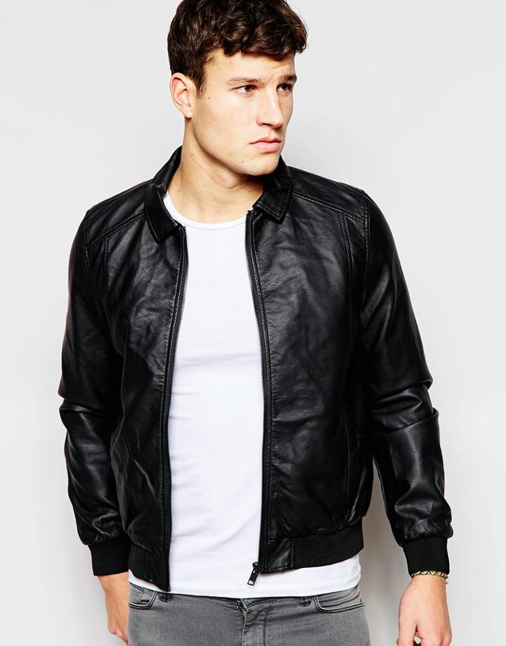 Brave Soul Faux Leather Harrington Jacket - Black