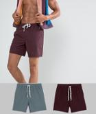 Asos Swim Shorts In Gray & Purple Mid Length 2 Pack Save - Multi