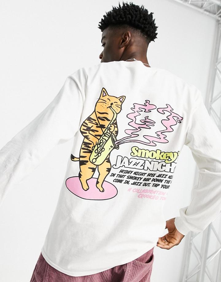 Crooked Tongues Long Sleeve 'smokey' Print T-shirt In White