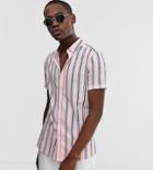 Asos Design Tall Skinny Fit Shirt In Pink And Navy Stripe