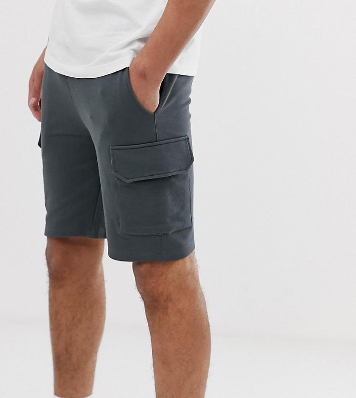Asos Design Tall Jersey Skinny Shorts With Cargo Pockets In Dark Gray - Gray