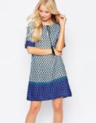 Iska Lace Up Shift Dress In Ombre Geo Print - Blue